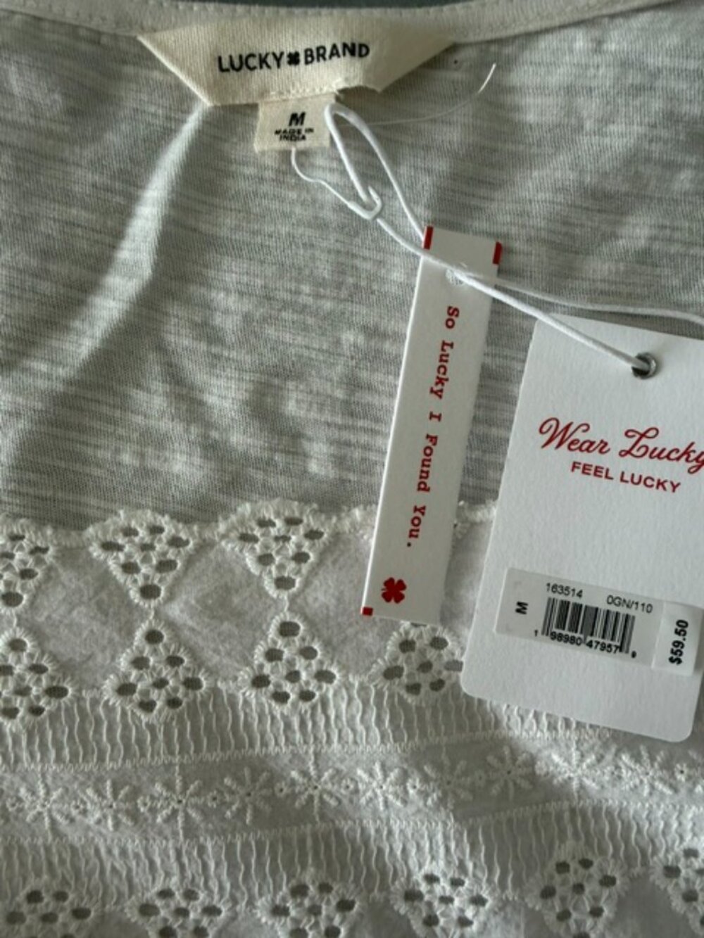 NWT Lucky Brand White Eyelet Peplum Top Women’s M Puff Sleeve Boho - Picture 4 of 5